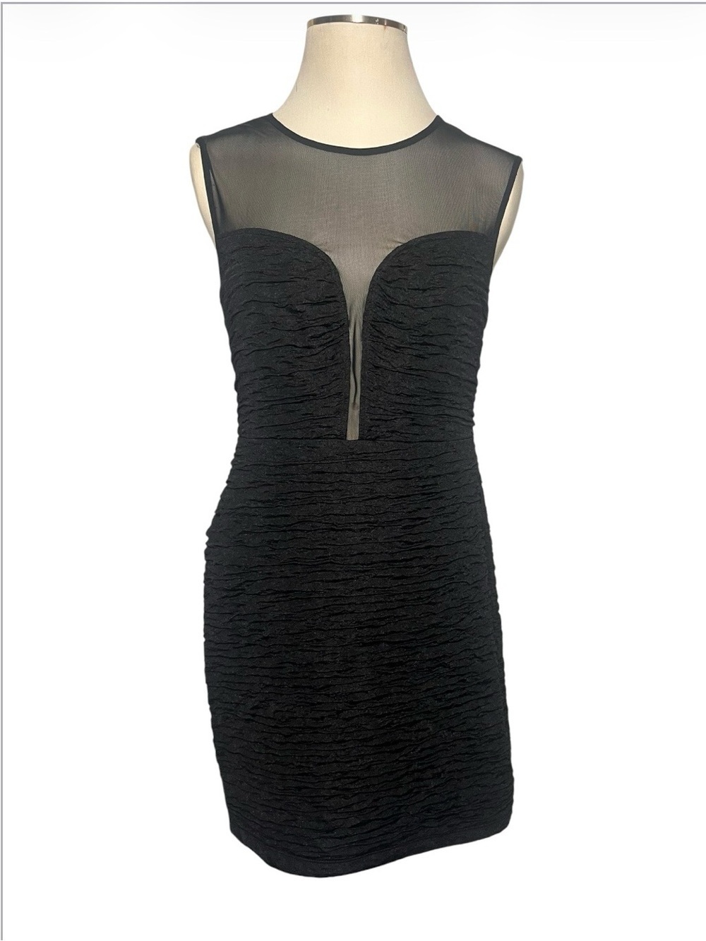 Forever 21 Black Mesh Yoke Ruched Bodycon Mini Dress